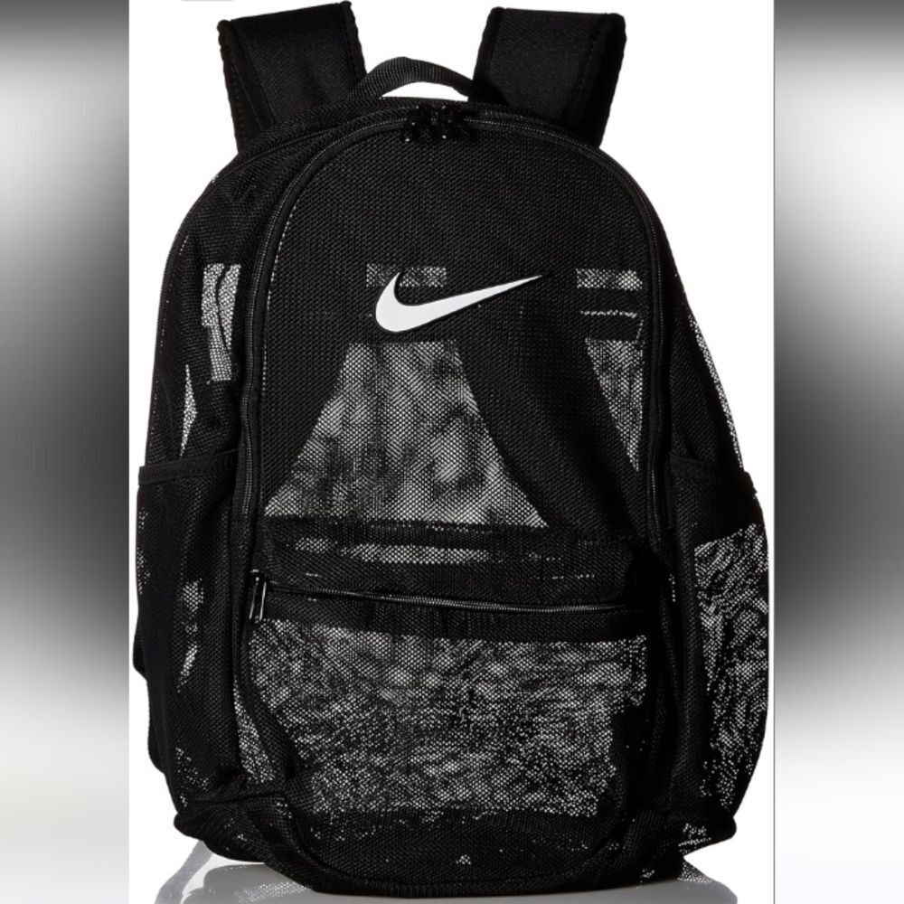 Nike Brasilla Mesh Backpack Black White Logo Swoosh Unisex School Concert Travel - Picture 3 of 16